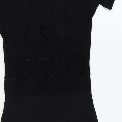 Debenhams Womens Black Viscose Bodycon Size 8 V-Neck Pullover
