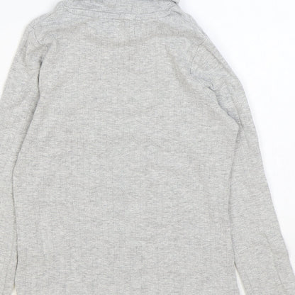 Marks and Spencer Girls Grey Roll Neck Cotton Pullover Jumper Size 8-9 Years Pullover