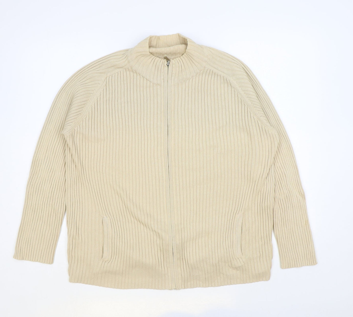 Jumper Womens Beige Cotton Full Zip Sweatshirt Size L Zip