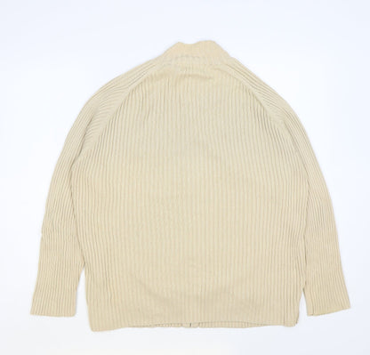 Jumper Womens Beige Cotton Full Zip Sweatshirt Size L Zip