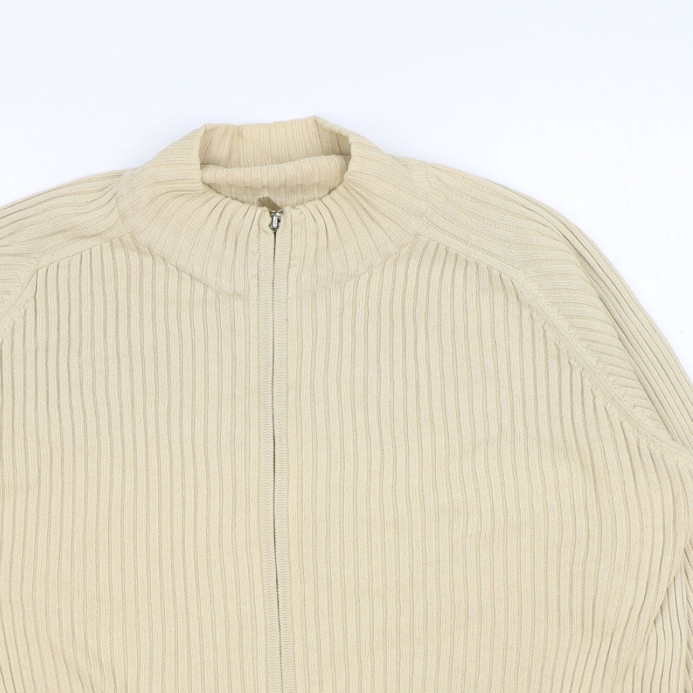 Jumper Womens Beige Cotton Full Zip Sweatshirt Size L Zip