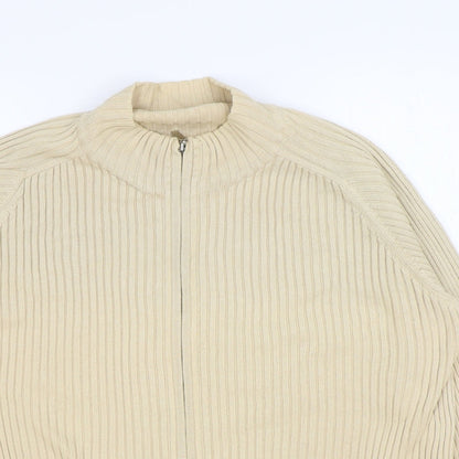 Jumper Womens Beige Cotton Full Zip Sweatshirt Size L Zip