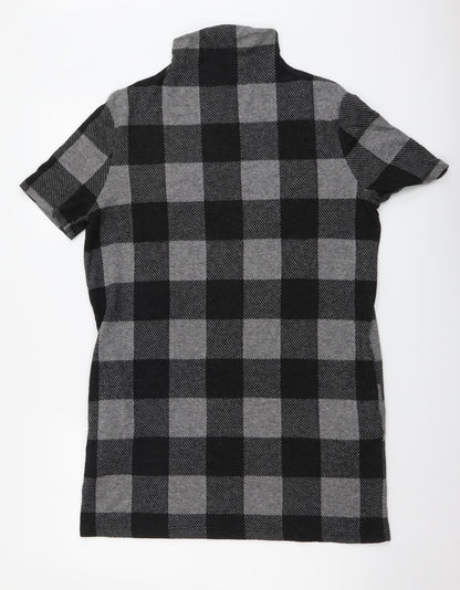 Selected Womens Grey Check Acrylic Jumper Dress Size 10 Mock Neck Pullover