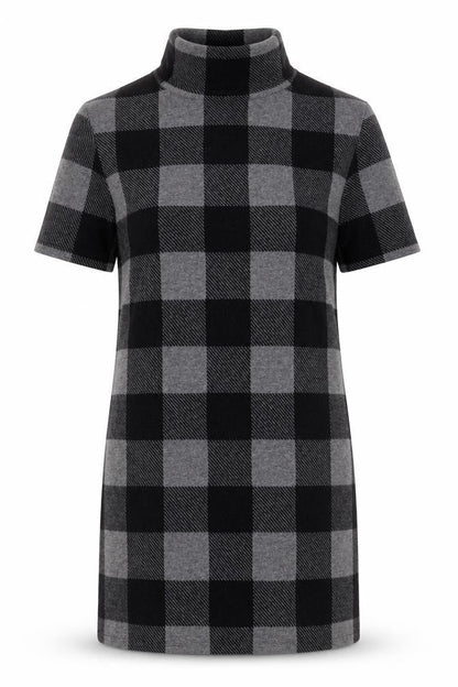 Selected Womens Grey Check Acrylic Jumper Dress Size 10 Mock Neck Pullover