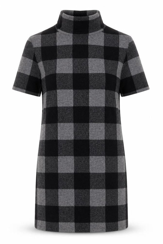 Selected Womens Grey Check Acrylic Jumper Dress Size 10 Mock Neck Pullover