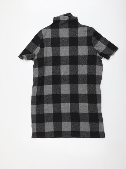 Selected Womens Grey Check Acrylic Jumper Dress Size 10 Mock Neck Pullover