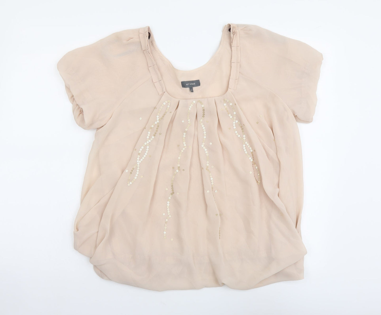 ET VOUS Womens Pink Polyester Basic Blouse Size 12 Scoop Neck