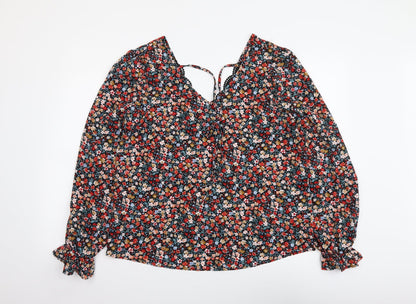 SheIn Womens Multicoloured Floral Polyester Basic Blouse Size L V-Neck - Lace neckline