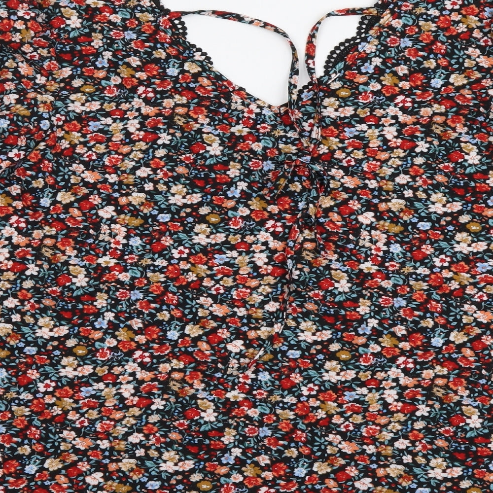 SheIn Womens Multicoloured Floral Polyester Basic Blouse Size L V-Neck - Lace neckline