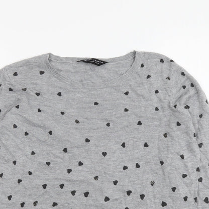Dorothy Perkins Womens Grey Round Neck Geometric Cotton Pullover Jumper Size 10 - Hearts Pattern