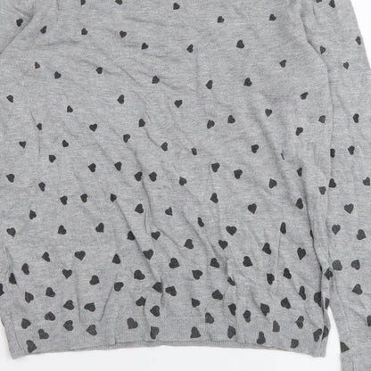 Dorothy Perkins Womens Grey Round Neck Geometric Cotton Pullover Jumper Size 10 - Hearts Pattern