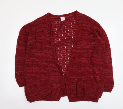 George Womens Red V-Neck Acrylic Cardigan Jumper Size 12