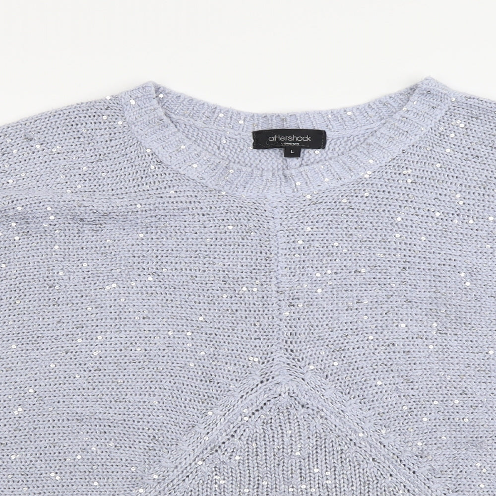 Aftershock Womens Blue Round Neck Acrylic Pullover Jumper Size L