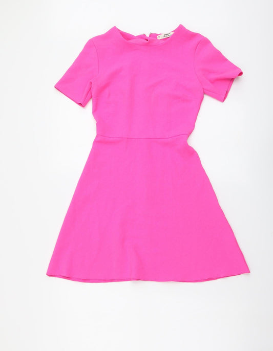 Miss Selfridge Womens Pink Polyester A-Line Size 4 Round Neck Zip