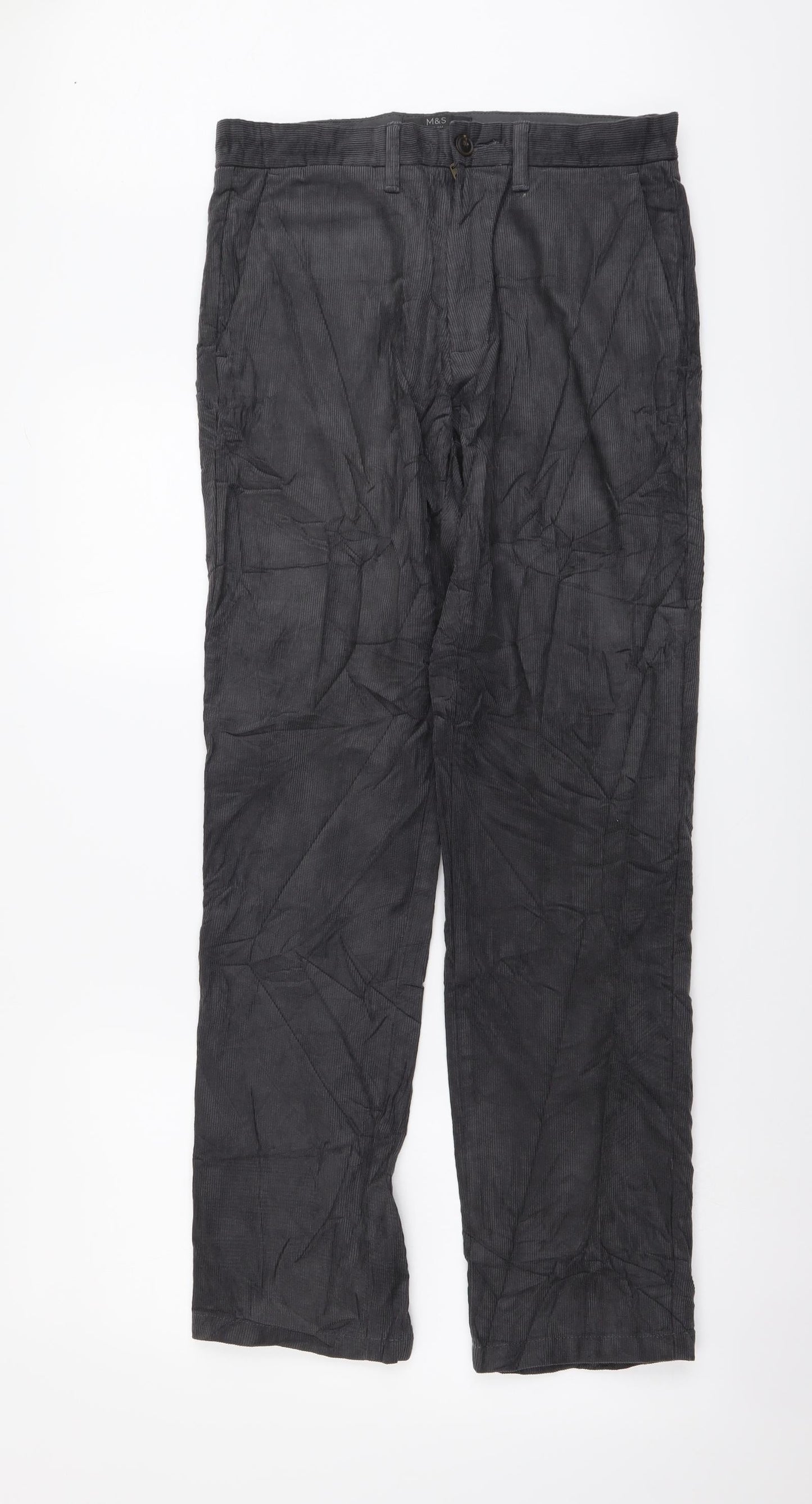 Marks and Spencer Mens Grey Cotton Straight Jeans Size 30 in L31 in Regular Button