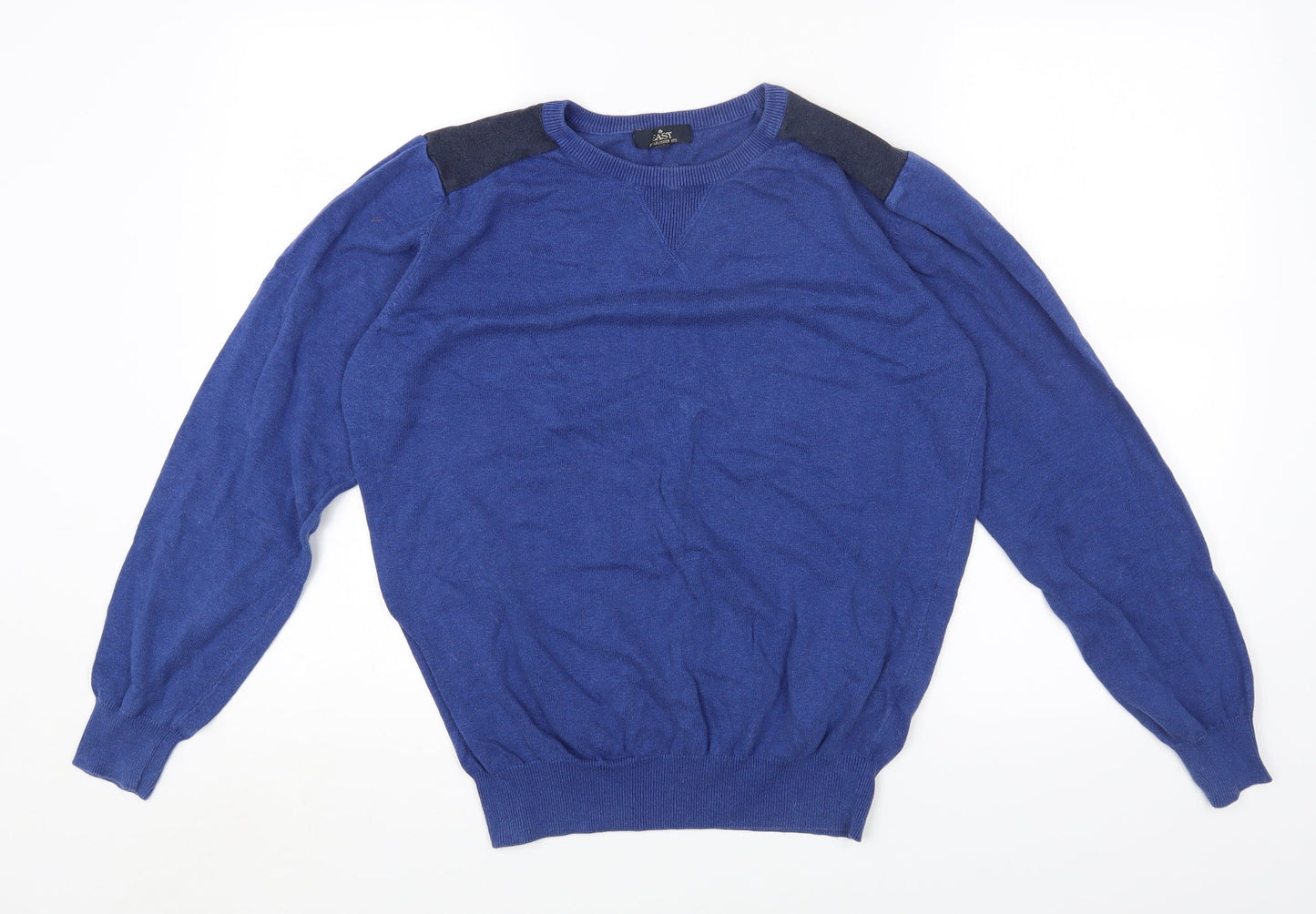 Easy Mens Blue Round Neck Cotton Pullover Jumper Size M