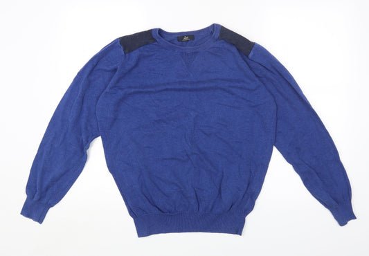 Easy Mens Blue Round Neck Cotton Pullover Jumper Size M