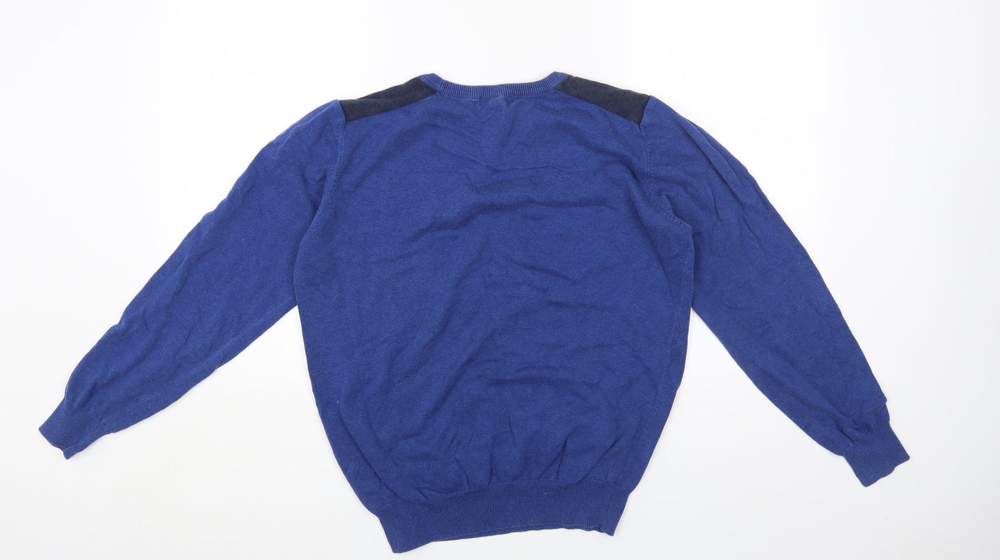 Easy Mens Blue Round Neck Cotton Pullover Jumper Size M