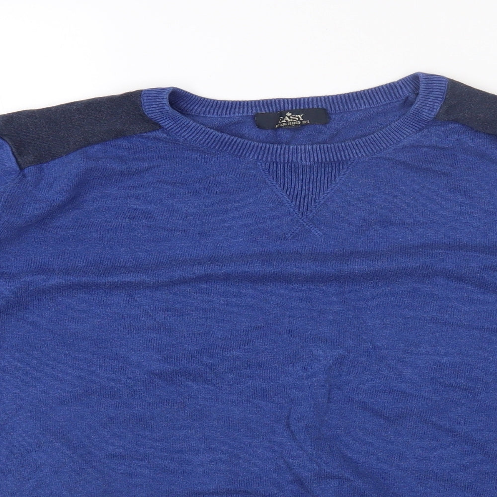 Easy Mens Blue Round Neck Cotton Pullover Jumper Size M