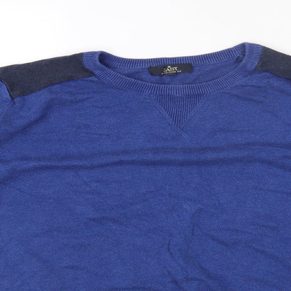 Easy Mens Blue Round Neck Cotton Pullover Jumper Size M