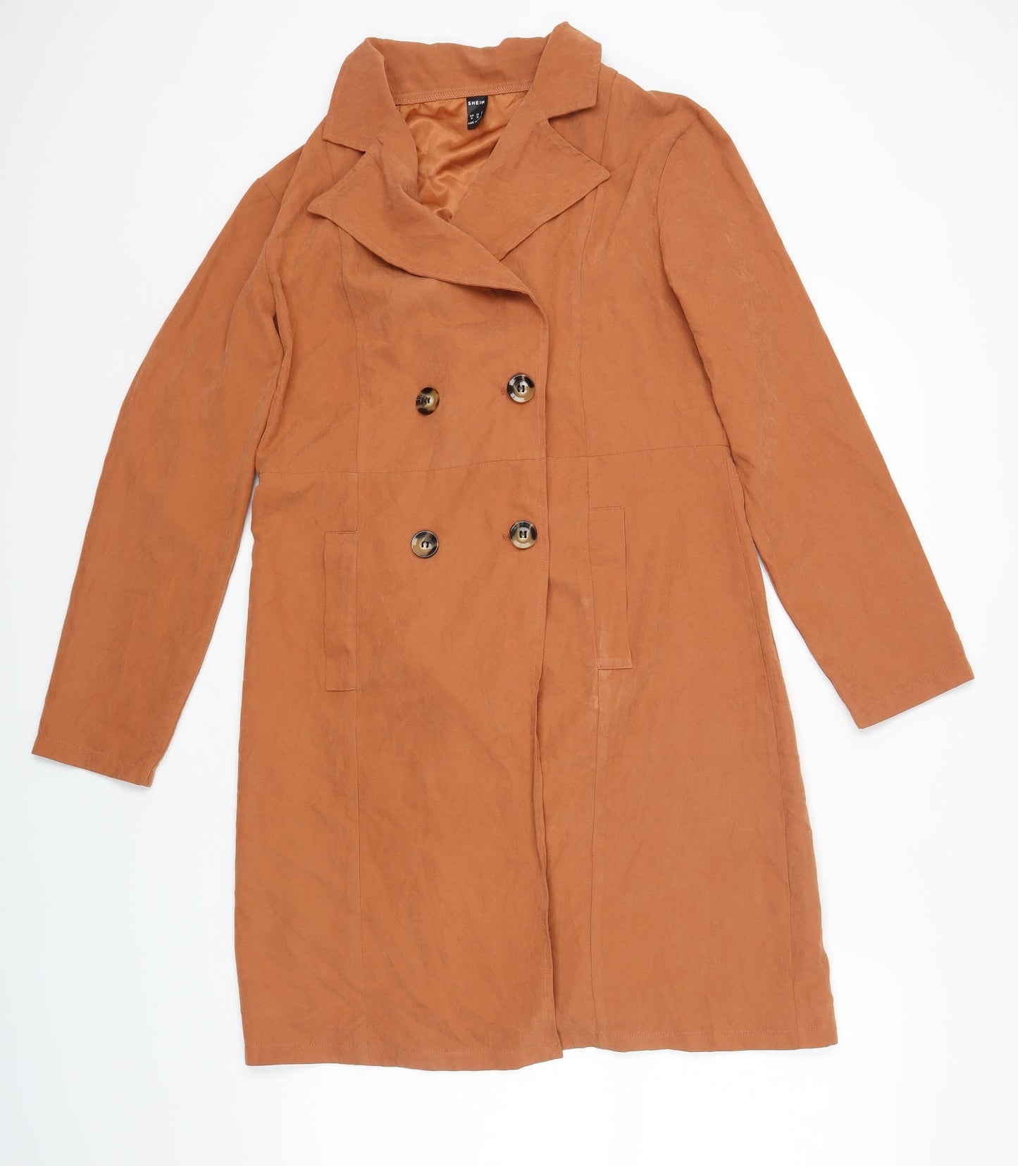 SheIn Womens Orange Pea Coat Jacket Size M Button