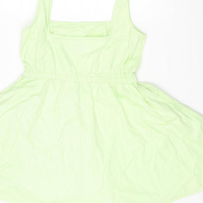 ASOS Womens Green Cotton Fit & Flare Size 10 Square Neck Pullover
