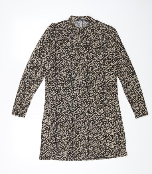 George Womens Brown Animal Print Polyester Basic T-Shirt Size 12 High Neck - Leopard Print