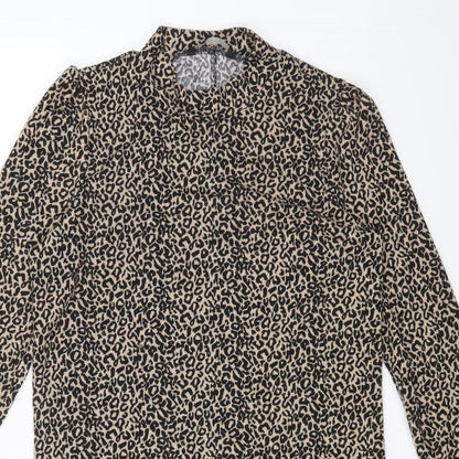 George Womens Brown Animal Print Polyester Basic T-Shirt Size 12 High Neck - Leopard Print