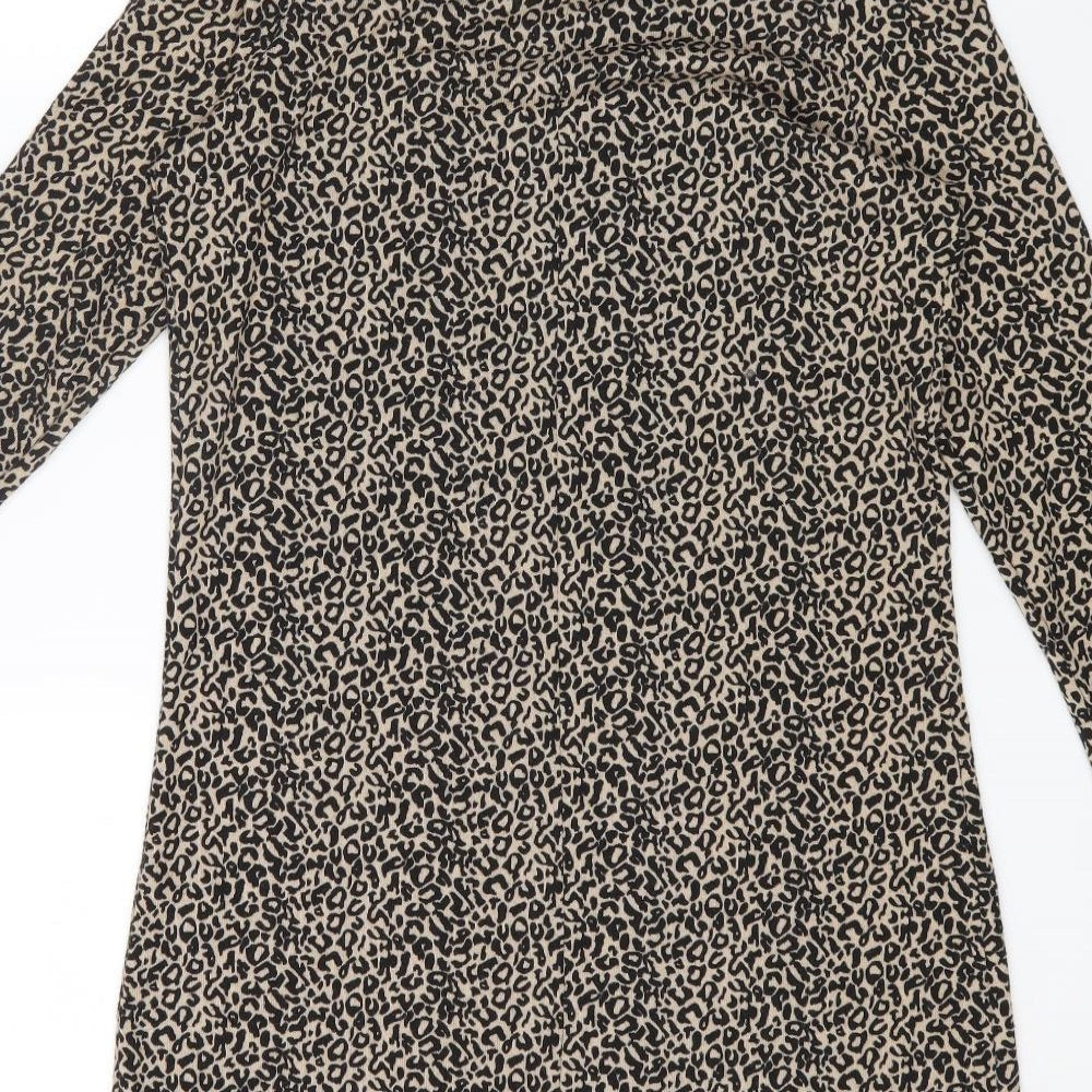 George Womens Brown Animal Print Polyester Basic T-Shirt Size 12 High Neck - Leopard Print