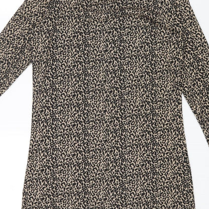 George Womens Brown Animal Print Polyester Basic T-Shirt Size 12 High Neck - Leopard Print