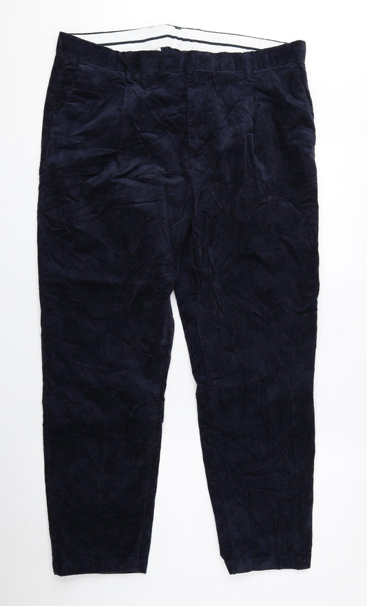 Autograph Womens Blue Cotton Trousers Size 36 in L29 in Regular Hook & Eye