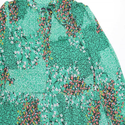 Marks and Spencer Womens Green Floral Polyester A-Line Size 6 V-Neck Pullover
