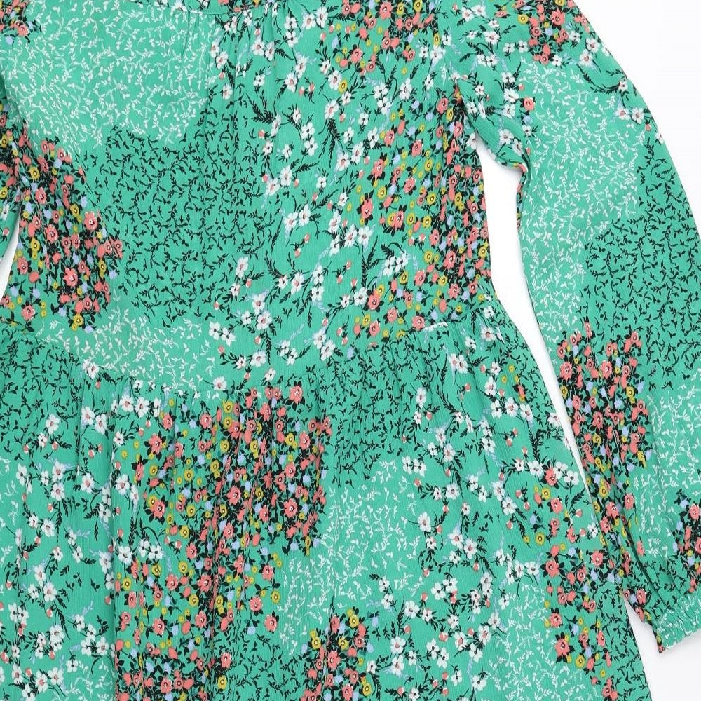 Marks and Spencer Womens Green Floral Polyester A-Line Size 6 V-Neck Pullover