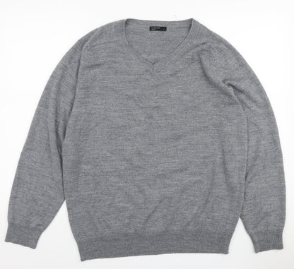 Cedar Wood State Mens Grey V-Neck Acrylic Pullover Jumper Size L
