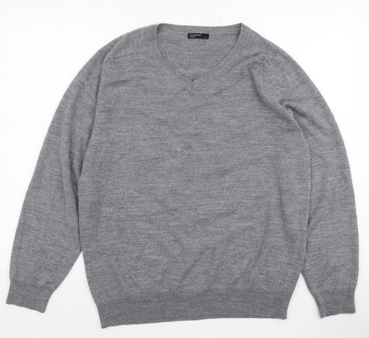 Cedar Wood State Mens Grey V-Neck Acrylic Pullover Jumper Size L