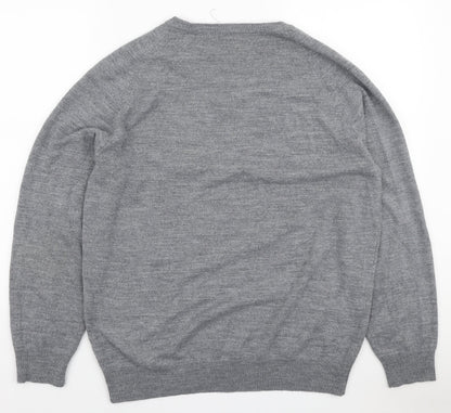 Cedar Wood State Mens Grey V-Neck Acrylic Pullover Jumper Size L