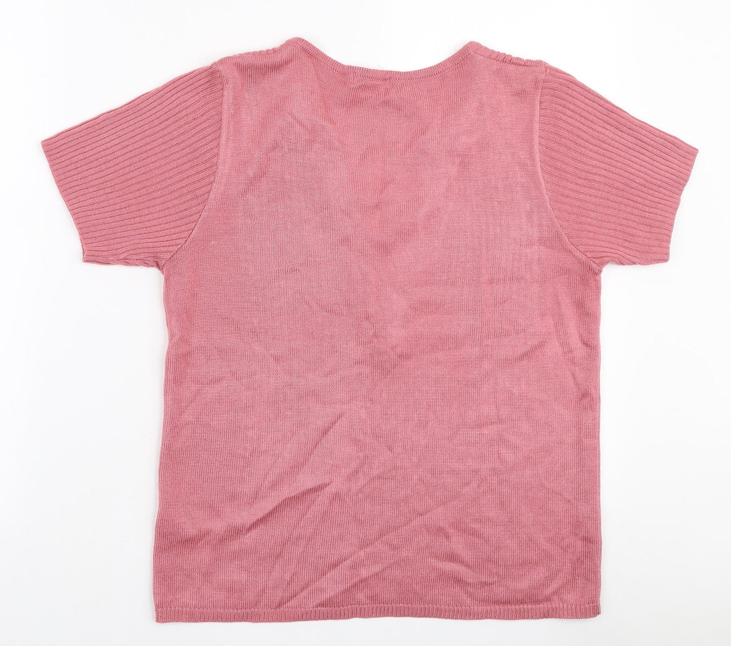 Damart Womens Pink Polyester Basic T-Shirt Size 10 V-Neck - Lace Neckline
