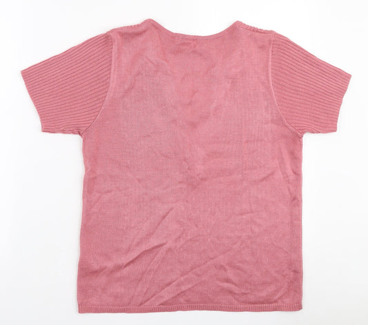 Damart Womens Pink Polyester Basic T-Shirt Size 10 V-Neck - Lace Neckline