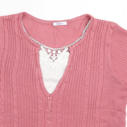 Damart Womens Pink Polyester Basic T-Shirt Size 10 V-Neck - Lace Neckline