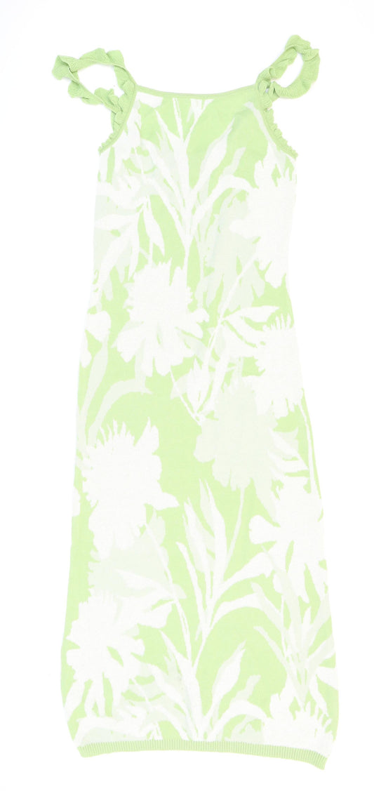 Cider Womens Green Floral Acrylic Bodycon Size S Square Neck Pullover