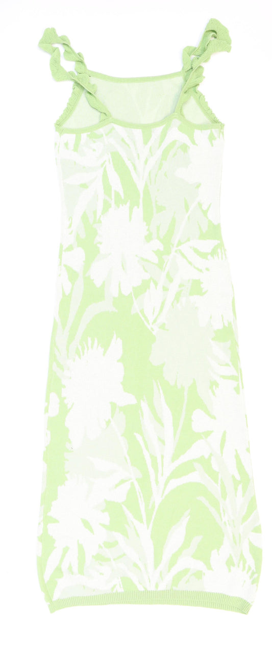 Cider Womens Green Floral Acrylic Bodycon Size S Square Neck Pullover