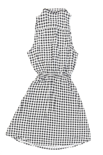 Divided Womens Black Check Viscose Skater Dress Size 4 Collared Button