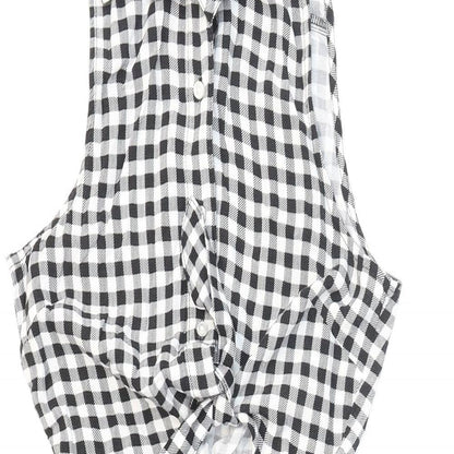 Divided Womens Black Check Viscose Skater Dress Size 4 Collared Button