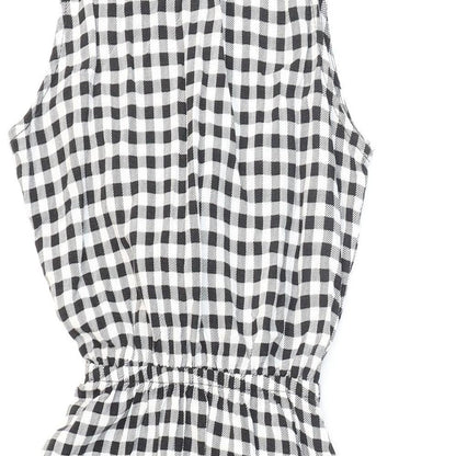 Divided Womens Black Check Viscose Skater Dress Size 4 Collared Button