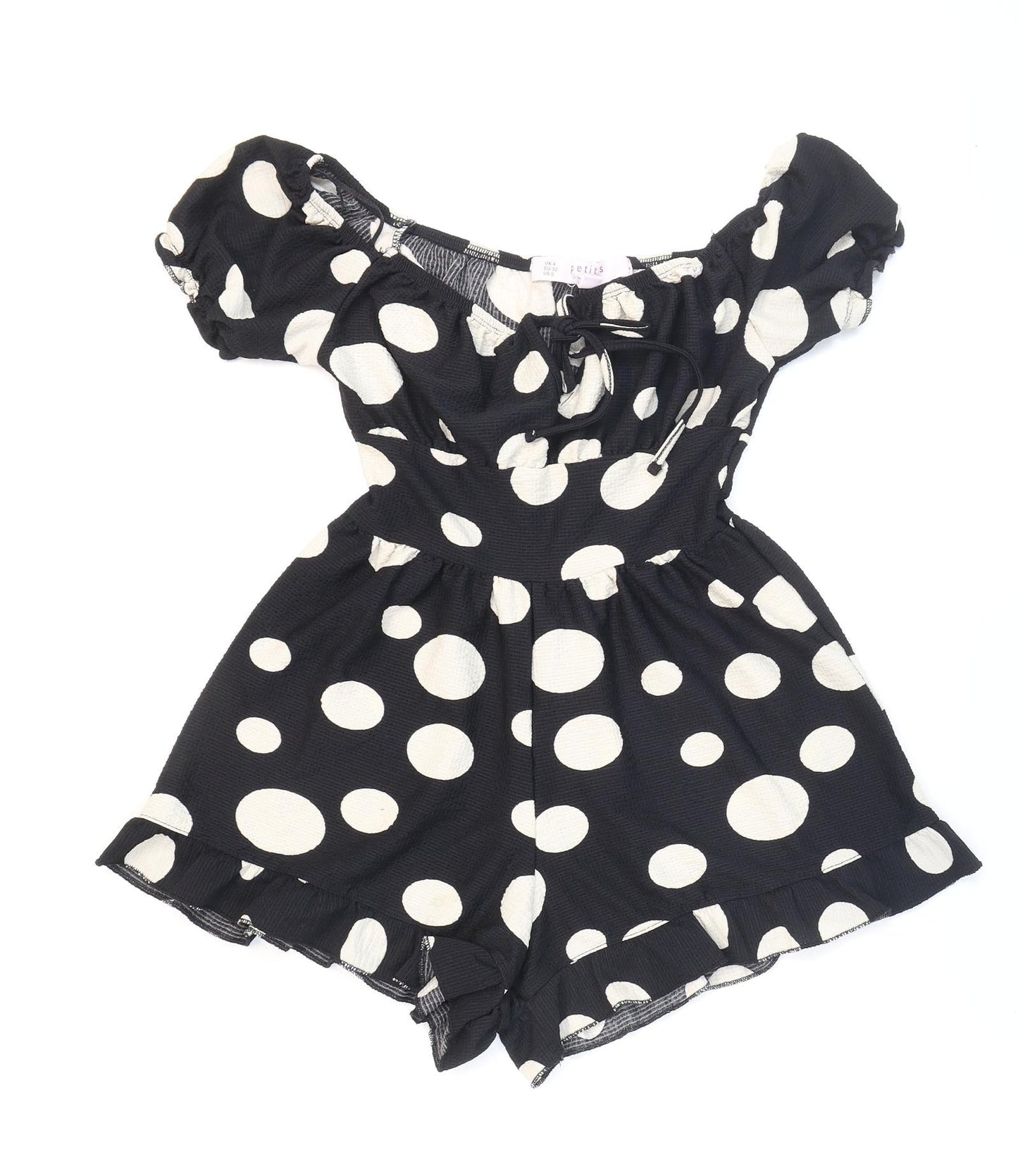 Miss Selfridge Womens Black Polka Dot Polyester Playsuit One-Piece Size 4 Tie
