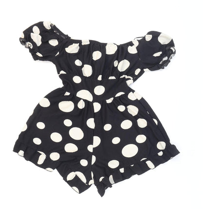 Miss Selfridge Womens Black Polka Dot Polyester Playsuit One-Piece Size 4 Tie
