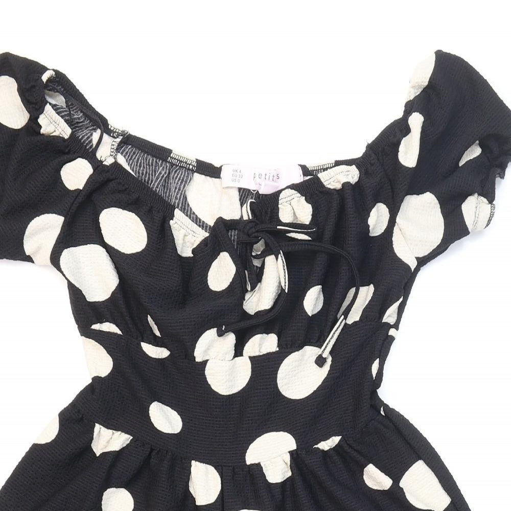 Miss Selfridge Womens Black Polka Dot Polyester Playsuit One-Piece Size 4 Tie