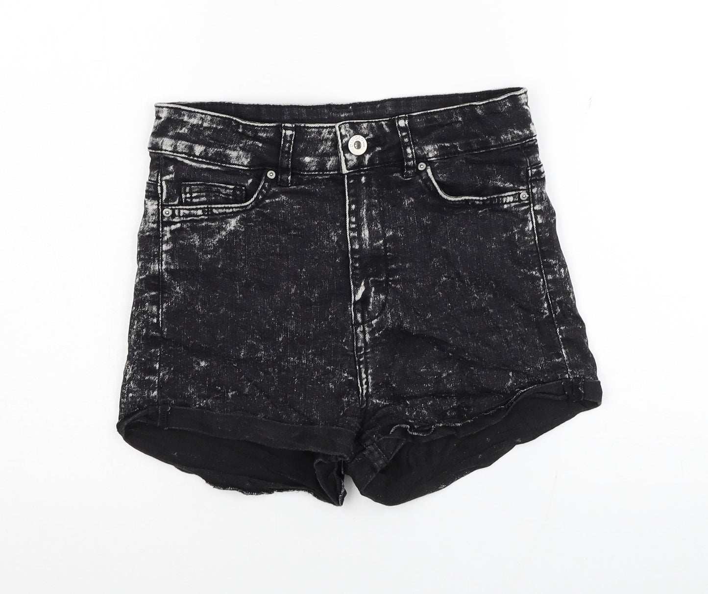 H&M Womens Black Cotton Hot Pants Shorts Size 8 L3 in Regular Zip