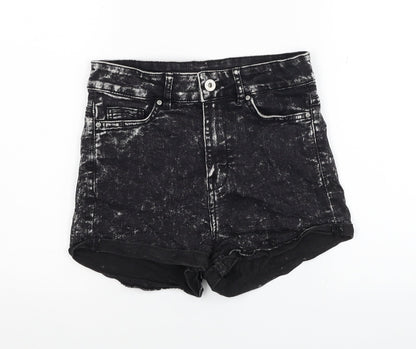 H&M Womens Black Cotton Hot Pants Shorts Size 8 L3 in Regular Zip