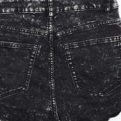 H&M Womens Black Cotton Hot Pants Shorts Size 8 L3 in Regular Zip